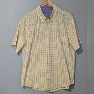 IZOD Men's Short Sleeve Button Up Shirt Size XXL‎ Yellow Plaid Casual Golf